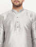 Vastramay Men's Grey Silk Blend Kurta and Black Pant Style Pyjama Set