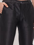 Vastramay Men's Grey Silk Blend Kurta and Black Pant Style Pyjama Set