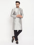 Vastramay Men's Grey Silk Blend Kurta and Black Pant Style Pyjama Set