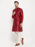 Vastramay Men's Maroon Silk Blend Kurta and Cream Pant Style Pyjama Set