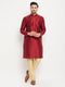 Vastramay Men's Maroon Silk Blend Kurta and Gold Pant Style Pyjama Set