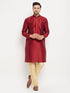Vastramay Men's Maroon Silk Blend Kurta and Gold Pant Style Pyjama Set