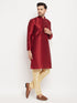 Vastramay Men's Maroon Silk Blend Kurta and Gold Pant Style Pyjama Set