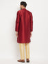 Vastramay Men's Maroon Silk Blend Kurta and Gold Pant Style Pyjama Set