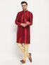 Vastramay Men's Maroon Silk Blend Kurta and Gold Pant Style Pyjama Set