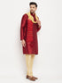 Vastramay Men's Maroon Silk Blend Kurta and Gold Pant Style Pyjama Set With Dupatta