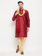 Vastramay Men's Maroon Silk Blend Kurta and Gold Pant Style Pyjama Set With Dupatta