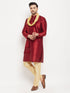 Vastramay Men's Maroon Silk Blend Kurta and Gold Pant Style Pyjama Set With Dupatta