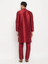 Vastramay Men's Maroon Silk Blend Kurta and Maroon Pant Style Pyjama Set