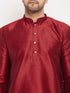 Vastramay Men's Maroon Silk Blend Kurta and Maroon Pant Style Pyjama Set