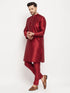Vastramay Men's Maroon Silk Blend Kurta and Maroon Pant Style Pyjama Set