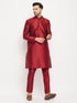 Vastramay Men's Maroon Silk Blend Kurta and Maroon Pant Style Pyjama Set