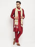 Vastramay Men's Maroon Silk Blend Kurta and Maroon Pant Style Pyjama Set With Dupatta