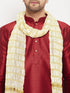 Vastramay Men's Maroon Silk Blend Kurta and Maroon Pant Style Pyjama Set With Dupatta