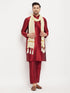 Vastramay Men's Maroon Silk Blend Kurta and Maroon Pant Style Pyjama Set With Dupatta