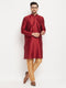 Vastramay Men's Maroon Silk Blend Kurta and Rose Gold Pant Style Pyjama Set