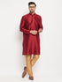 Vastramay Men's Maroon Silk Blend Kurta and Rose Gold Pant Style Pyjama Set