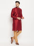 Vastramay Men's Maroon Silk Blend Kurta and Rose Gold Pant Style Pyjama Set