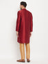 Vastramay Men's Maroon Silk Blend Kurta and Rose Gold Pant Style Pyjama Set