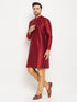 Vastramay Men's Maroon Silk Blend Kurta and Rose Gold Pant Style Pyjama Set