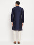 Vastramay Men's Navy Blue Silk Blend Kurta and Cream Pant Style Pyjama Set
