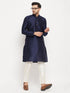 Vastramay Men's Navy Blue Silk Blend Kurta and Cream Pant Style Pyjama Set