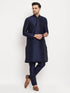 Vastramay Men's Navy Blue Silk Blend Kurta and Navy Blue Pant Style Pyjama Set