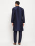 Vastramay Men's Navy Blue Silk Blend Kurta and Navy Blue Pant Style Pyjama Set