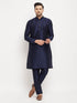 Vastramay Men's Navy Blue Silk Blend Kurta and Navy Blue Pant Style Pyjama Set