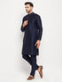 Vastramay Men's Navy Blue Silk Blend Kurta and Navy Blue Pant Style Pyjama Set