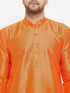 Vastramay Men's Orange Silk Blend Kurta and Maroon Pant Style Pyjama Set