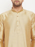 Vastramay Men's Rose Gold Silk Blend Kurta and Black Pant Style Pyjama Set