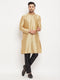 Vastramay Men's Rose Gold Silk Blend Kurta and Black Pant Style Pyjama Set