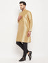 Vastramay Men's Rose Gold Silk Blend Kurta and Black Pant Style Pyjama Set