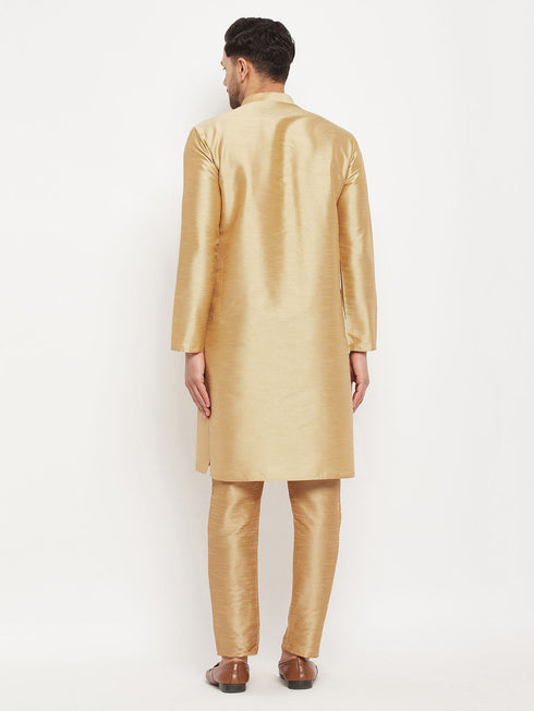 Vastramay Men's Rose Gold Silk Blend Kurta and Rose Gold Pant Style Pyjama Set