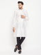 Vastramay Men's White Cotton Silk Blend Kurta and Black Pant Style Pyjama Set