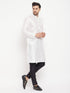Vastramay Men's White Cotton Silk Blend Kurta and Black Pant Style Pyjama Set