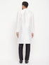 Vastramay Men's White Cotton Silk Blend Kurta and Black Pant Style Pyjama Set