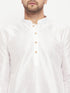 Vastramay Men's White Cotton Silk Blend Kurta and Black Pant Style Pyjama Set