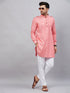 Vastramay Men's Red Cotton Blend Kurta and White Pant Set