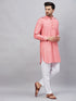Vastramay Men's Red Cotton Blend Kurta and White Pant Set