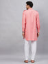 Vastramay Men's Red Cotton Blend Kurta and White Pant Set