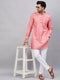Vastramay Men's Red Cotton Blend Kurta and White Pant Set