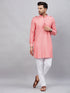 Vastramay Men's Red Cotton Blend Kurta and White Pant Set