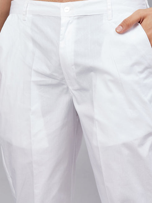 Vastramay Men's Purple Cotton Blend Kurta and White Pant Set
