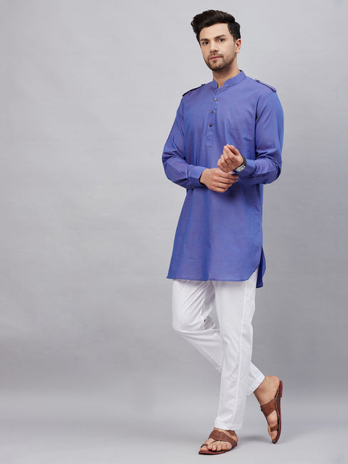 Vastramay Men's Purple Cotton Blend Kurta and White Pant Set