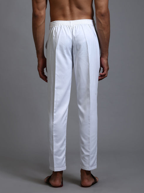 Vastramay Men's White Cotton Pant Style Pyjama