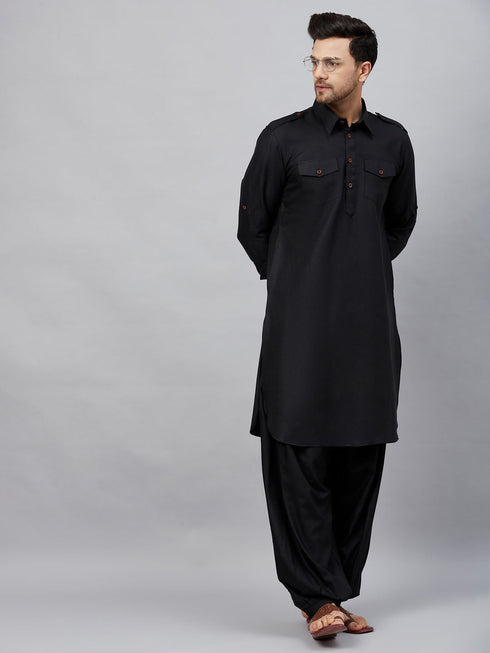 Vastramay Men's Black Cotton Silk Blend Pyjama