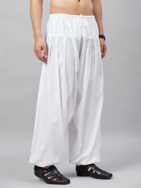 Vastramay Men's White Cotton Silk Blend Pyjama