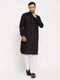 Vastramay Men's Black And White Cotton Blend Pathani Suit With White Pant Set